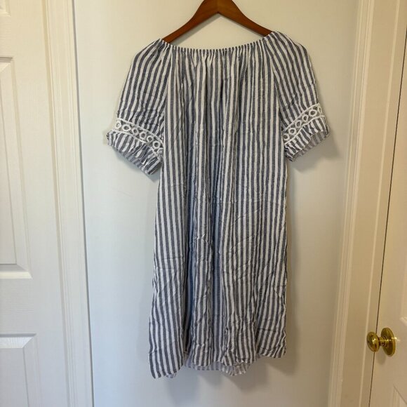 Beach Cover Up Swimsuit New Collection Made in Italy One Size White Blue Stripes - Picture 8 of 9